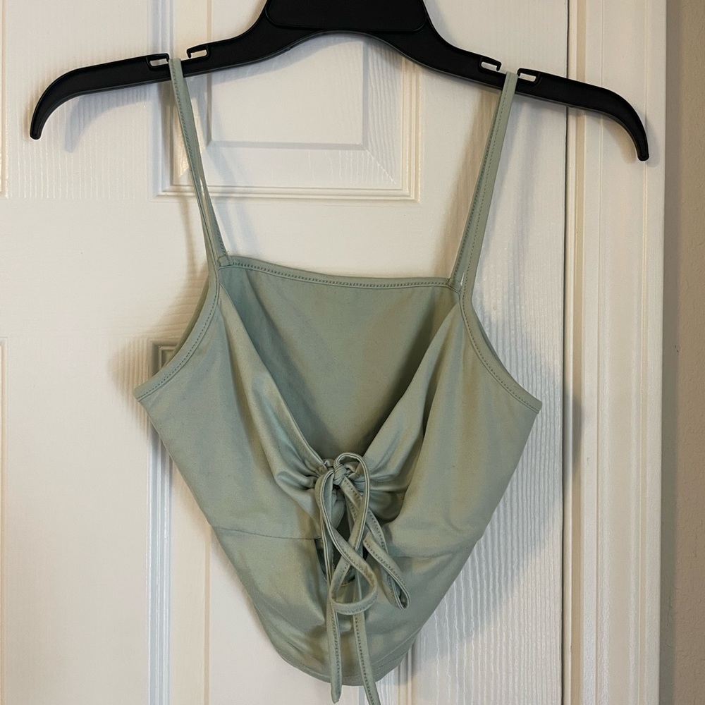 Shein Medium Cropped Dusty Green Stappy Peep Hole Tank Top